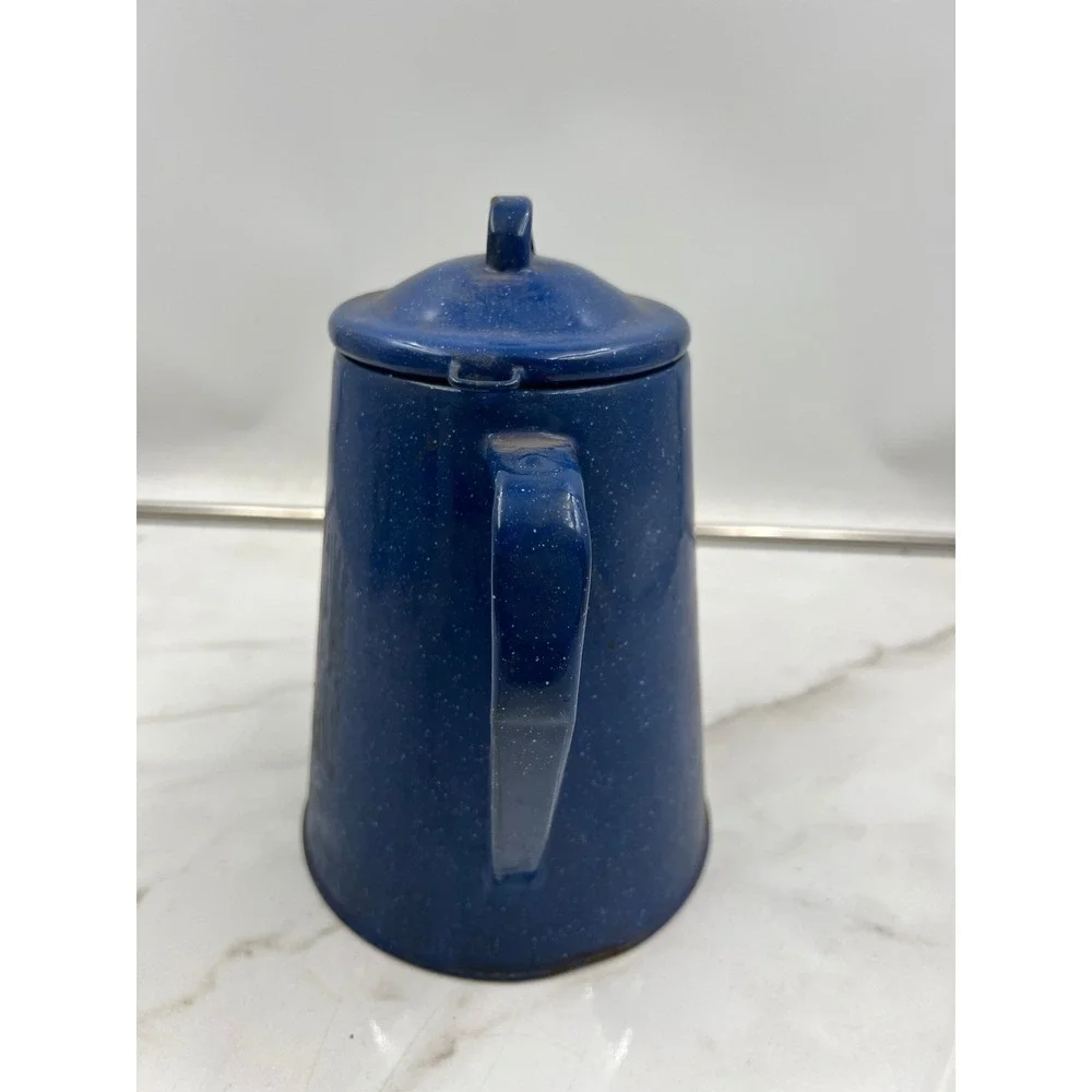 Vintage Blue Speckled Enamelware Coffee Percolator Pot Rustic Camping Farmhouse